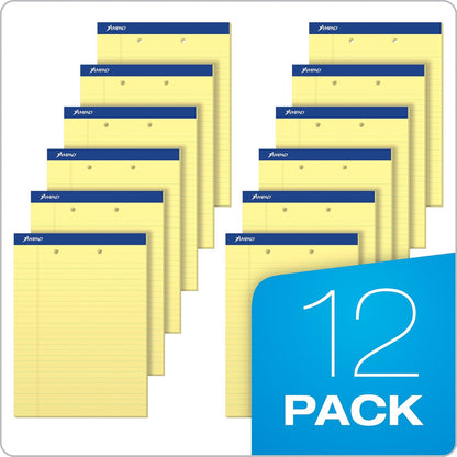 Ampad Evidence Perforated Pad,Size 8-1/2 x 11-3/4, Canary Yellow Paper , Legal Ruling , 50 Sheets per Pad, 2 Hole Punched, Pack of 12 (20-224)