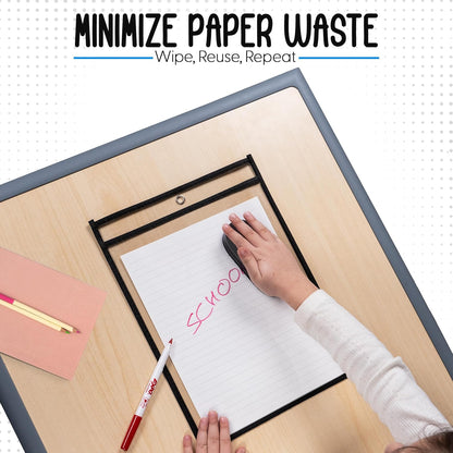 Essex Wares - 6 Pack, Assorted, Dry Erase Pocket Document Protectors, 10" Wide x 13.5" Tall- Dry Erase Clear Plastic Sleeves - Reusable & Easy Erase Plastic Invoice Holders, Water-Resistant & Durable