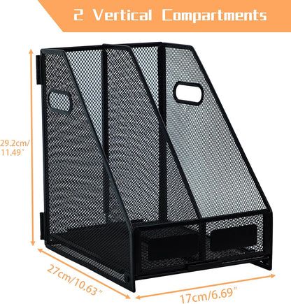 Magazine file holder for desk with 5 Vertical Compartments Folder Storage Binder Organizer for Office Home School Organization, Black