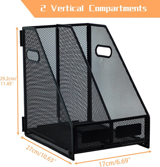 Magazine file holder for desk with 5 Vertical Compartments Folder Storage Binder Organizer for Office Home School Organization, Black