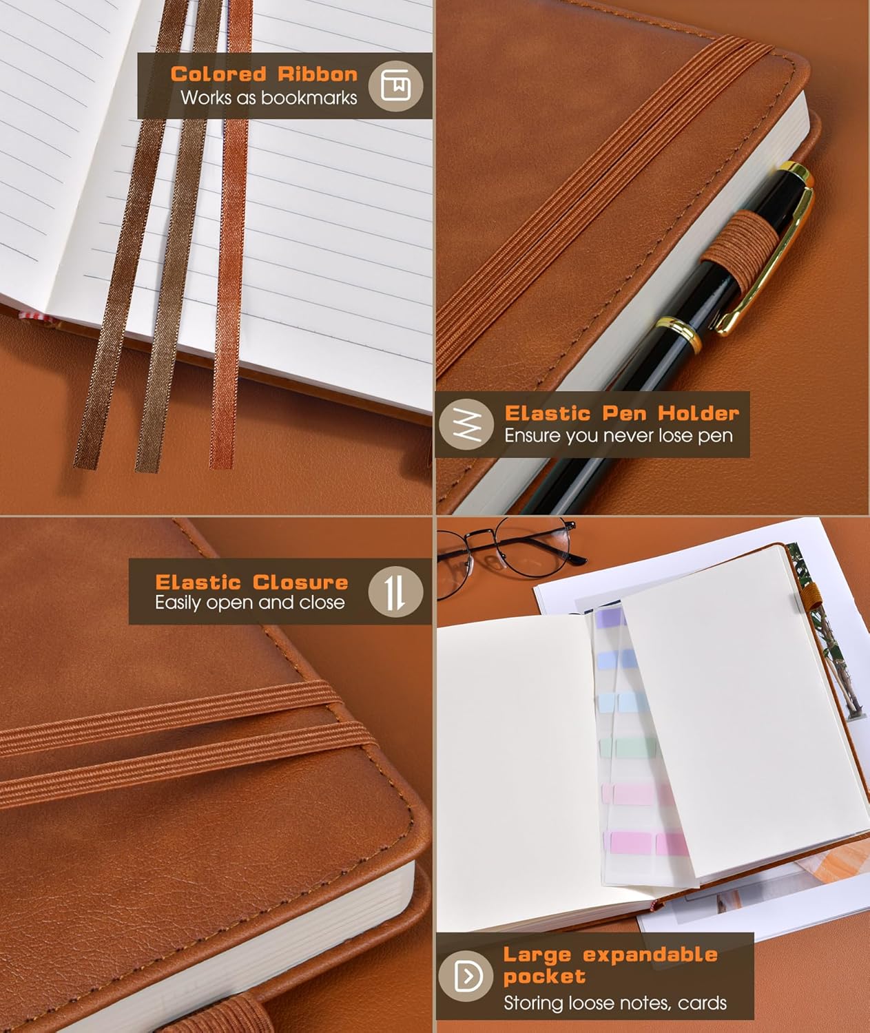Lined Journal Notebook for Women Men, 256 Numbered Pages Hardcover Leather Journals for Writing, A5 Journaling Notebooks, College Ruled Journal for Business Work School Note Taking 5.75" x 8.38" Brown