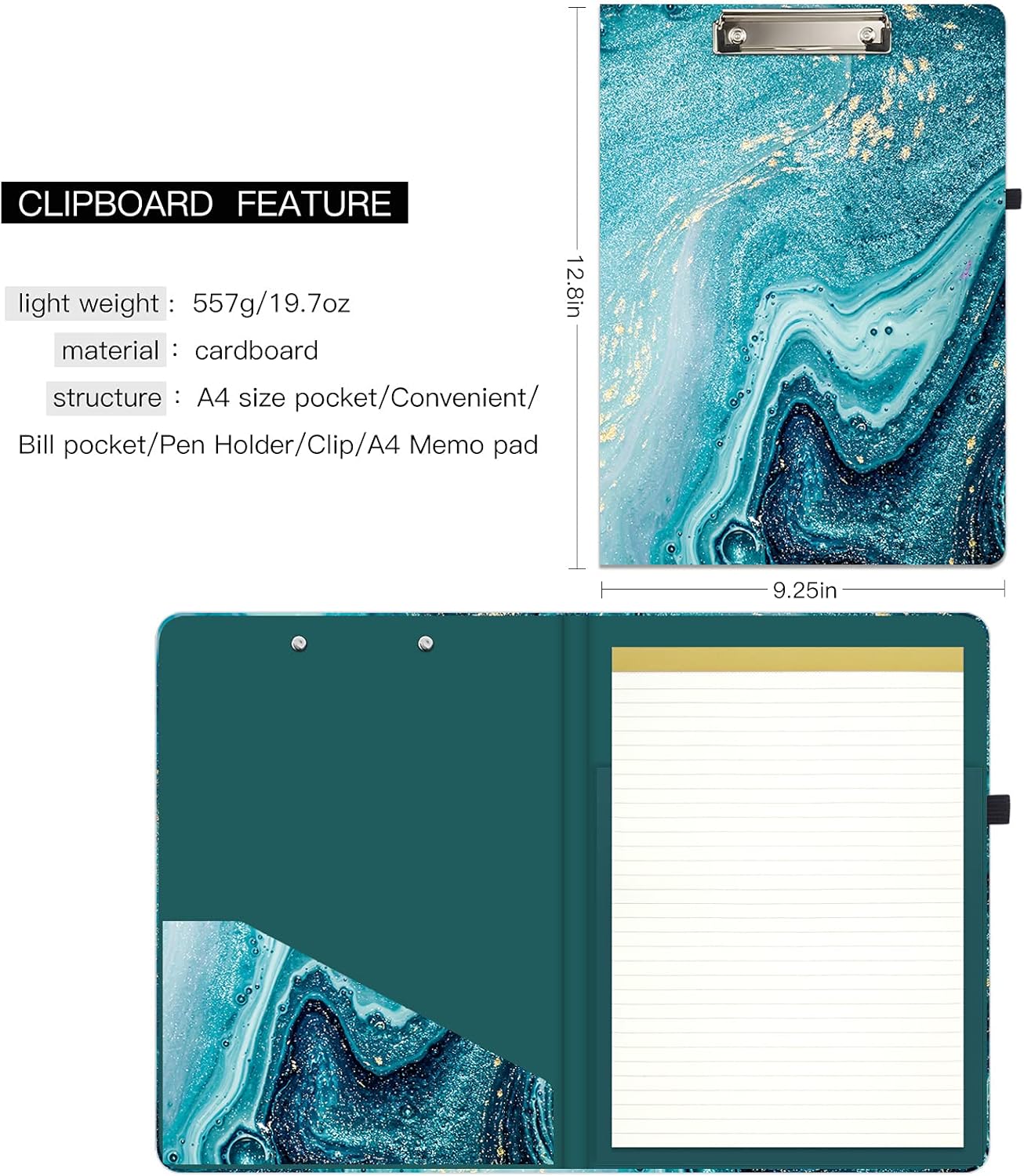 Hongri Clipboard Folio with Refillable Lined Notepad and Interior Storage Pocket for Students, Classroom, Office, Women, Man, Cute Custom Pattern, Size 12.8 x 9.2 in, Classic Flower
