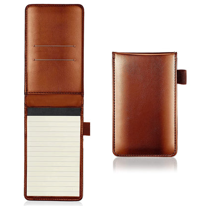 Yeustkony 2 Pack Mini Pocket Notepad Holder Set, A7 PU Leather Business Notebook Cover Jotter, Multifunction Leather Pocket Note Pad Holder for Office Working Study Memo Book Refills (Black + Brown)