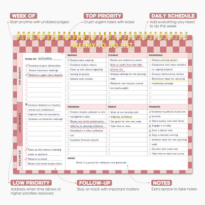 Taja Weekly To Do List Notepad with 52 Undated Sheets（8.5"×11"）- Weekly Desk Planner for Women & Man, Work and Home -1 Pack Violet Dream