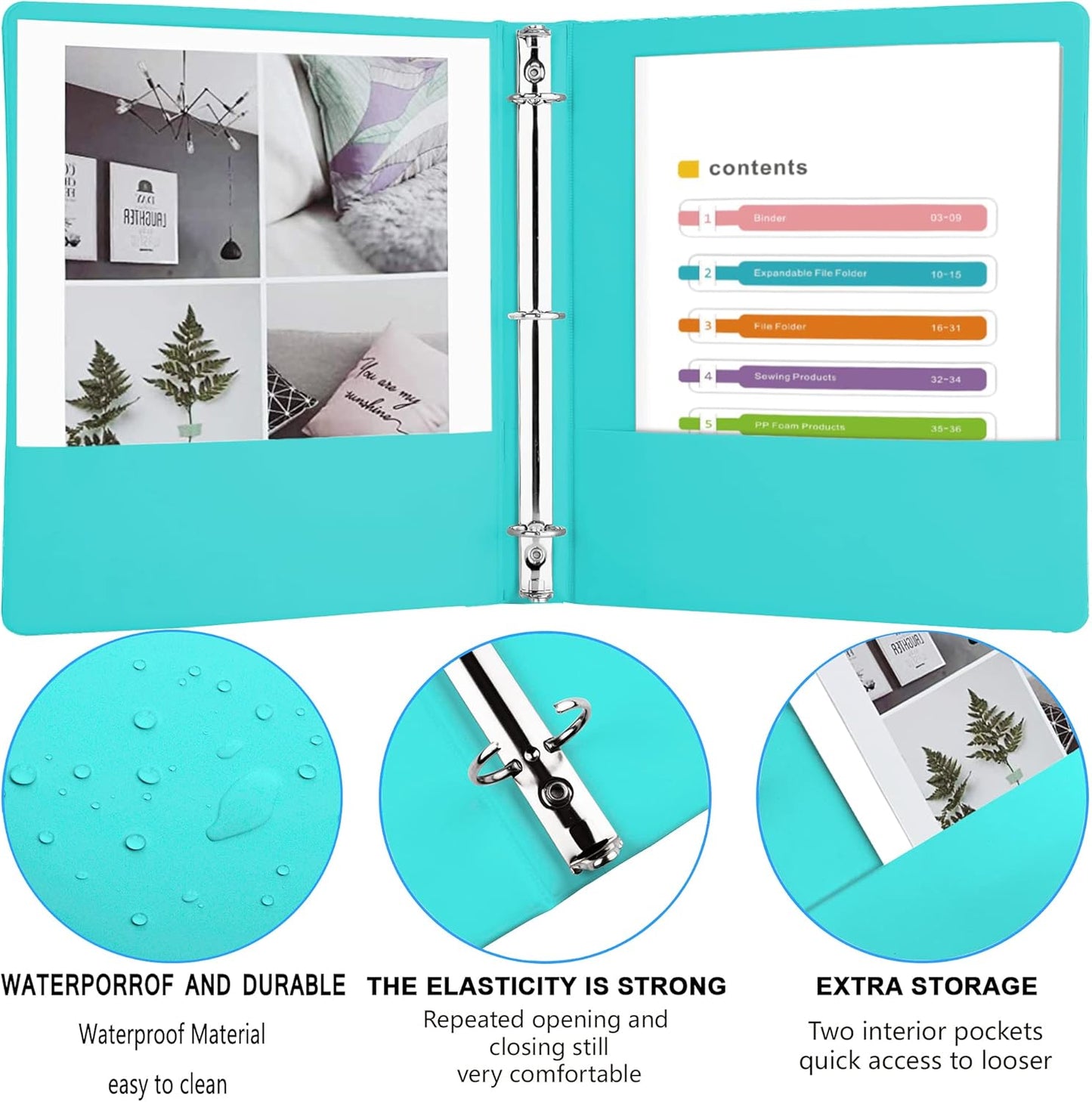 3 Ring Binder 1/2 inch, 0.5 Inch Round Ring, Holds 8.5 * 11inch Papers, with 2 Pockets,6 Colorful Binders for Office/Business