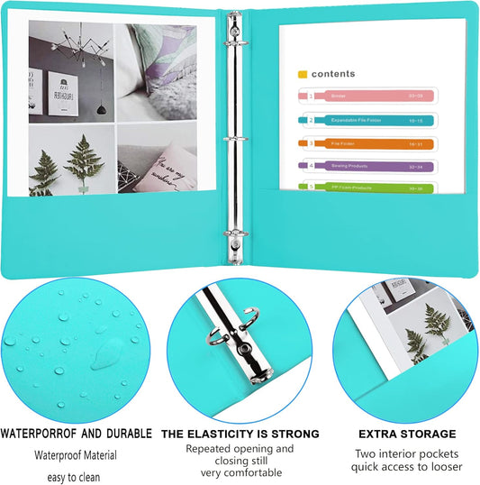 3 Ring Binder 1/2 inch, 0.5 Inch Round Ring, Holds 8.5 * 11inch Papers, with 2 Pockets,6 Colorful Binders for Office/Business