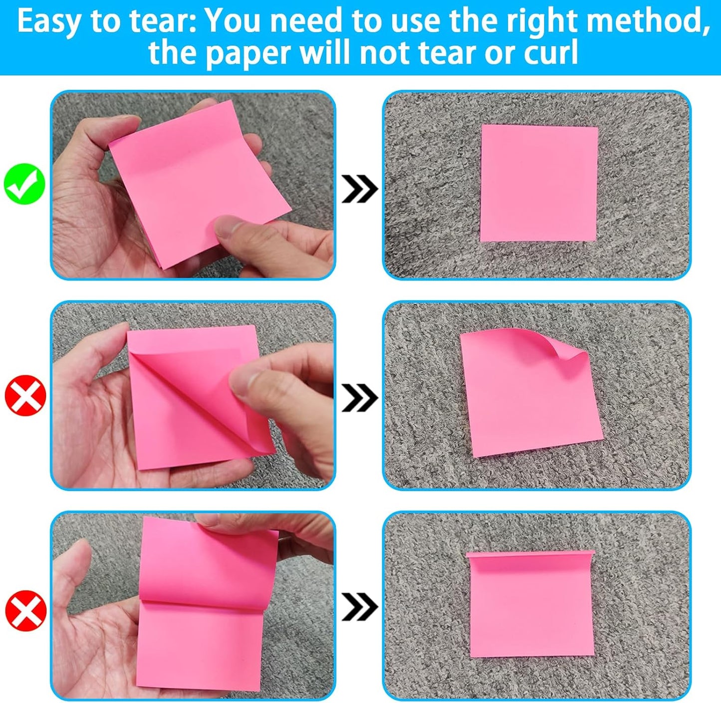16 Pads Sticky Notes 3x3 Inches, Bright Colors Self-Stick Pads, Sticky Note Pads, Easy to Stick for Home, Office, Notebook