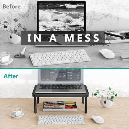 WALI Computer Monitor Stand for Desk, Adjustable Laptop Riser, Desk Monitor Stand Underneath Storage for Office, Home, School Supplies (STT003), 1 Pack, Black