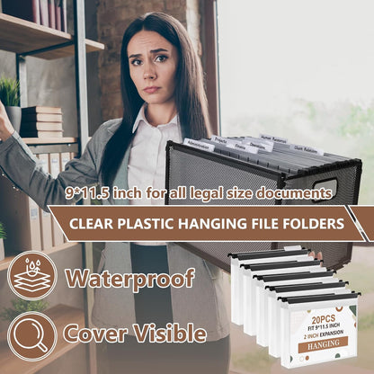 10 Pack Extra Capacity Hanging File Folders Letter Size Plastic File Folder Reinforced Tabs with Heavy Duty 2 Inch Expansion & Black Insert Gasket for Filing Cabinet Durable Hang Folders