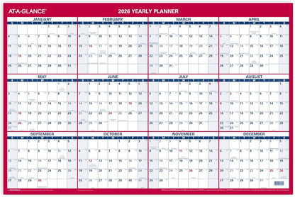 AT-A-GLANCE 2026 Erasable Calendar, Dry Erase Wall Planner, 12" x 16", Small, Vertical-Horizontal, Reversible, Compact (PM330B2826)