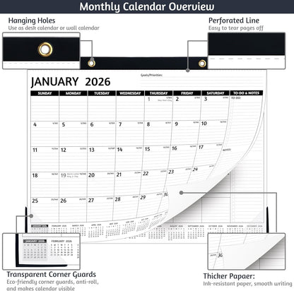 2026-2027 Desk Calendar – Run Now to MAR. 2027, 18 Monthly Desk Calendar 2026-2027 Large, 17'' x 12'', Best Desk/Wall Calendar 2026 with To-do Lists, Desk Pad, Ruled Blocks, Corner Protectors