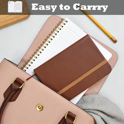 TUZAA 2 Pack Notebook Journal, 160 Pages Pocket Notepad with Waterproof Cover, Mini Memo Pads for Home, School, College, Office, Work, Travel (Brown)