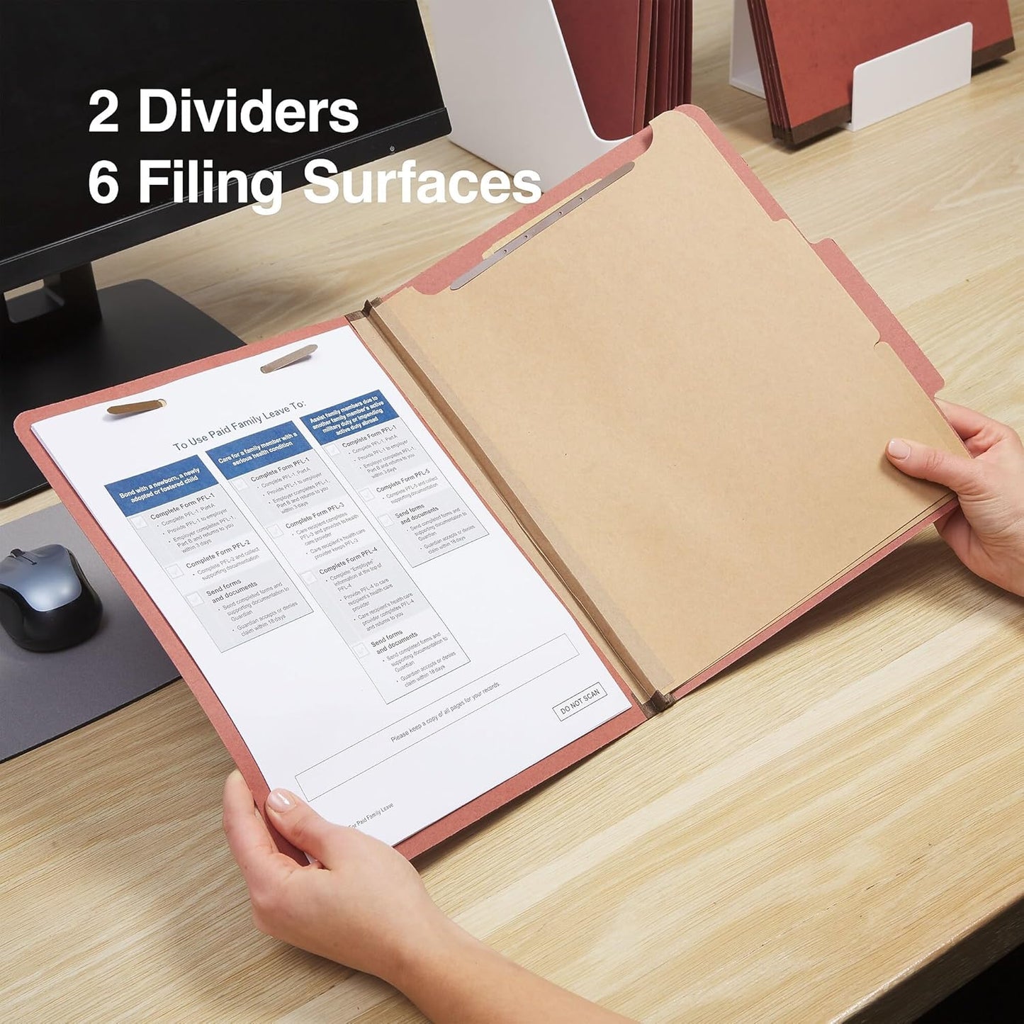 Staples 60% Recycled Pressboard Classification Folders, Letter Size, 2‑Dividers, 2.5" Expansion, Brick Red – 40/Carton