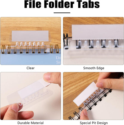 200 Pcs Hanging File Folder Tabs and 200 Pcs 2 Inch Inserts Labels, Plastic File Folder Tabs for Hanging Folders Files (Transparent)