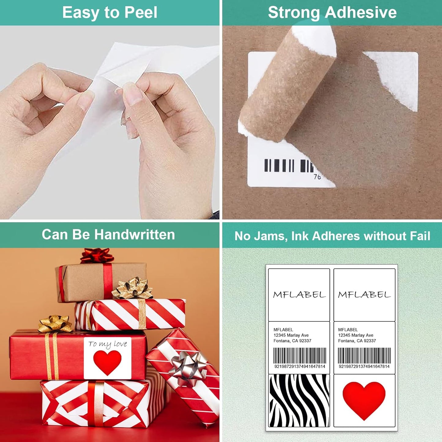 MFLABEL Half Sheet Shipping Labels - 200 Self Adhesive Sticker Sheets for Laser & Inkjet Printers, Waterproof & Smudge-Free, with 12 Free Fragile Labels for Packaging, Shipping and Crafting - Colors A