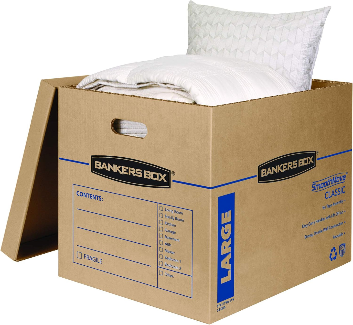 Bankers Box Classic Moving Box 12 Pack Kit, Reinforced Handles, Tape-Free Assembly, Box with Lid, 8 Small and 4 Medium Boxes (7716401)