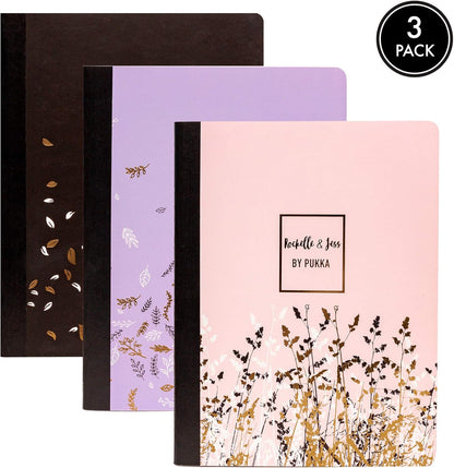 Pukka Pad, Composition Notebooks - 3 Pack of Journals Featuring 140 Pages of College Ruled 80GSM Paper with Sturdy Cover Stock - 9.75 x 7.5in - Bloom