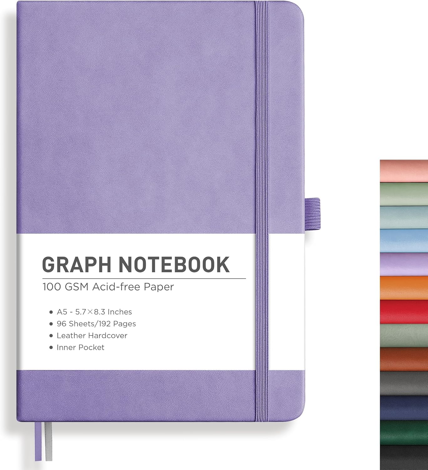 RETTACY Graph Grid Paper Notebook, 192 Pages, A5 Medium Size (5.7'' x 8.3''), 5 Squares per Inch, Leather Hardcover, 100 GSM Thick Paper, for School, Students, Math, Engineering (Brown)