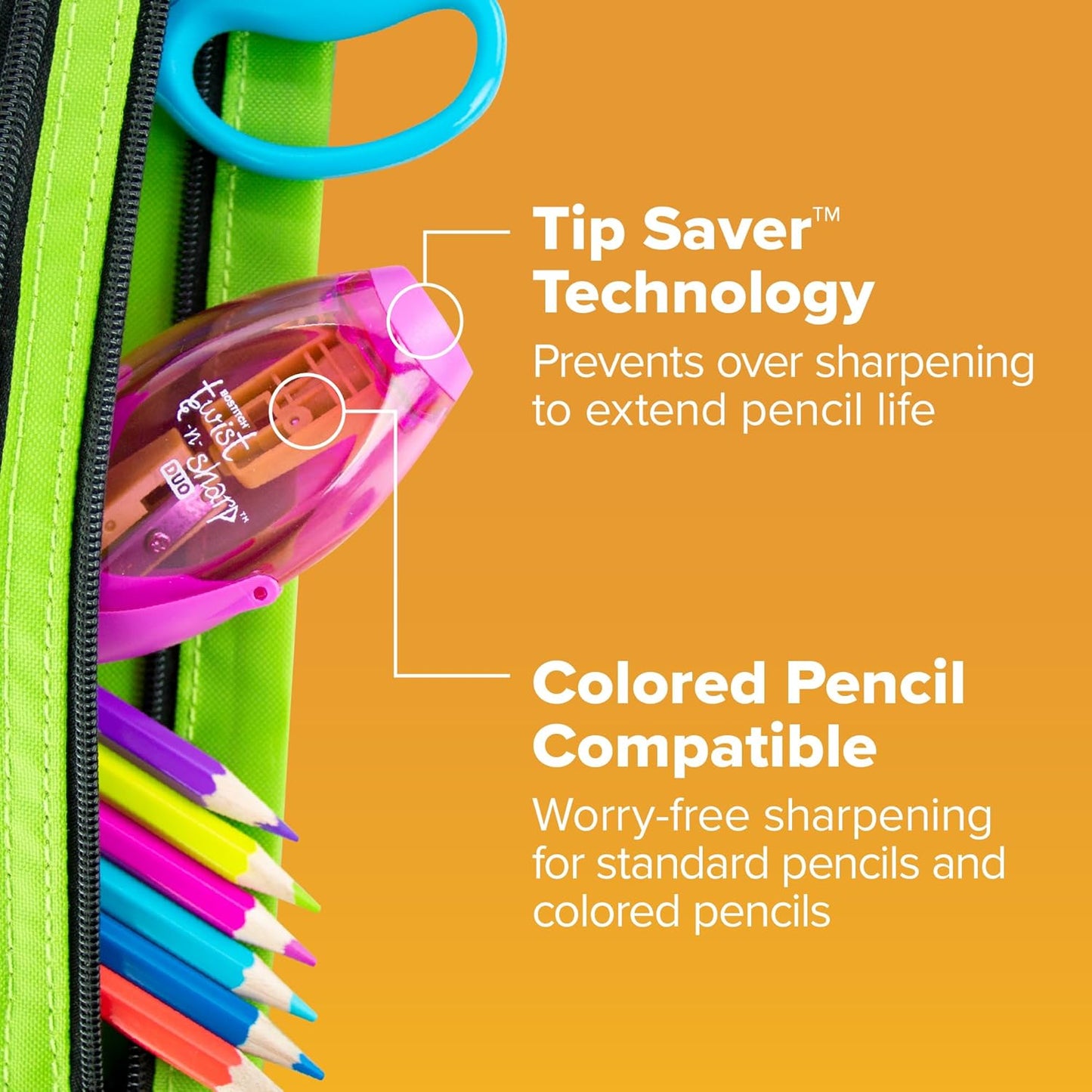 Bostitch Office Twist-N-Sharp Manual Pencil Sharpener, 2 Holes for Standard and Jumbo Pencils with Ratchet Technology, 1 Sharpener Random Color