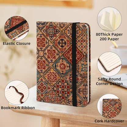 BOBO RABBIT 3 Pack Pocket Journal Notebooks Small Mini Notebook for Note Taking Little Compact A6 Size Hardcover Cork Notepads for School Office Traveler Diary, 3.7"x5.7", Total 600 Pages