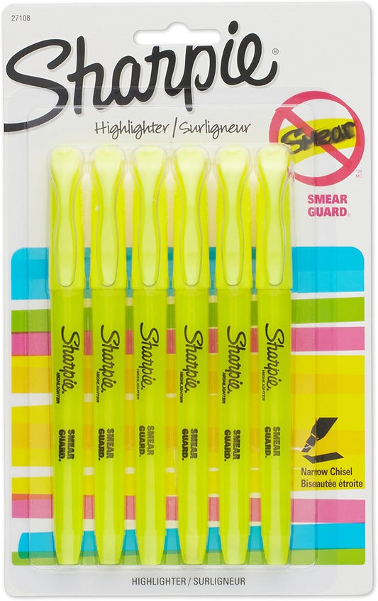 Sharpie 27108PP Accent Pocket Style Highlighter, Fluorescent Yellow, 6-Pack