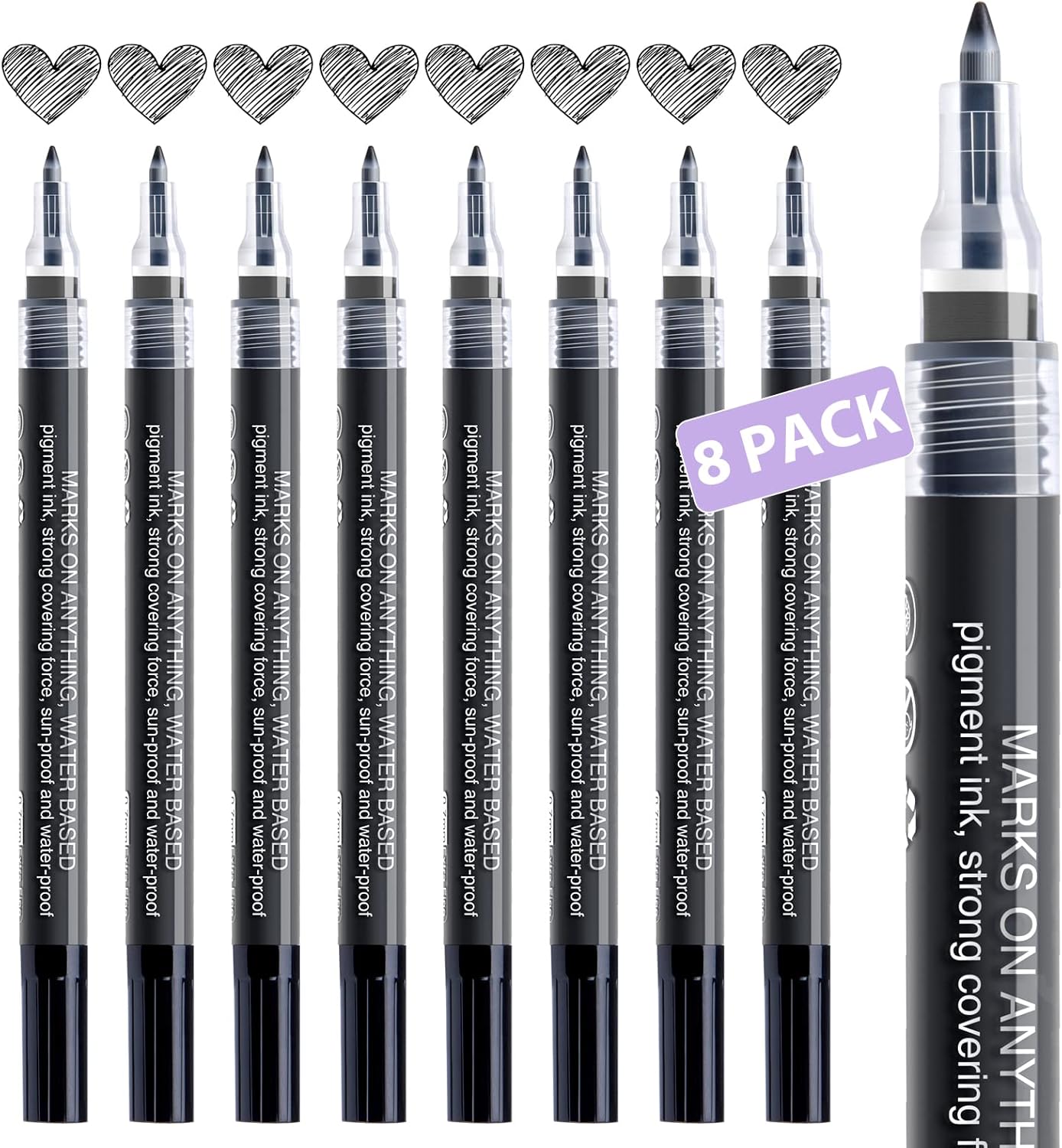 AKARUED White Paint Pen Acrylic Marker: 8 Pack 0.7mm White Paint Marker for Black Paper, Metal, Wood, Plastic, Ceramic, Metallic, Rock Painting, Drawing, Extra Fine Point, Ideal for Artist & Students