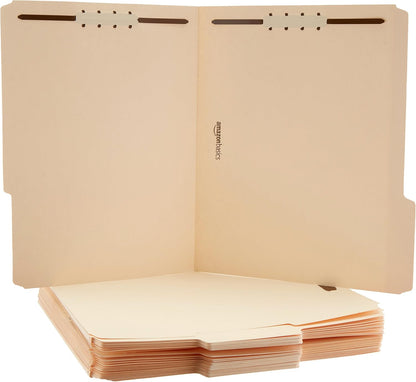 Amazon Basics Manila File Folders with Fasteners, 1/3 Cut Reinforced Tab, Letter Size, Expandable, Document Organizer, Beige, 50-Pack