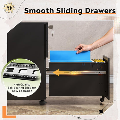 DEVAISE 3 Drawer Mobile File Cabinet Under Desk Office, Fully Assembled Except Casters, Letter/Legal Size, Black