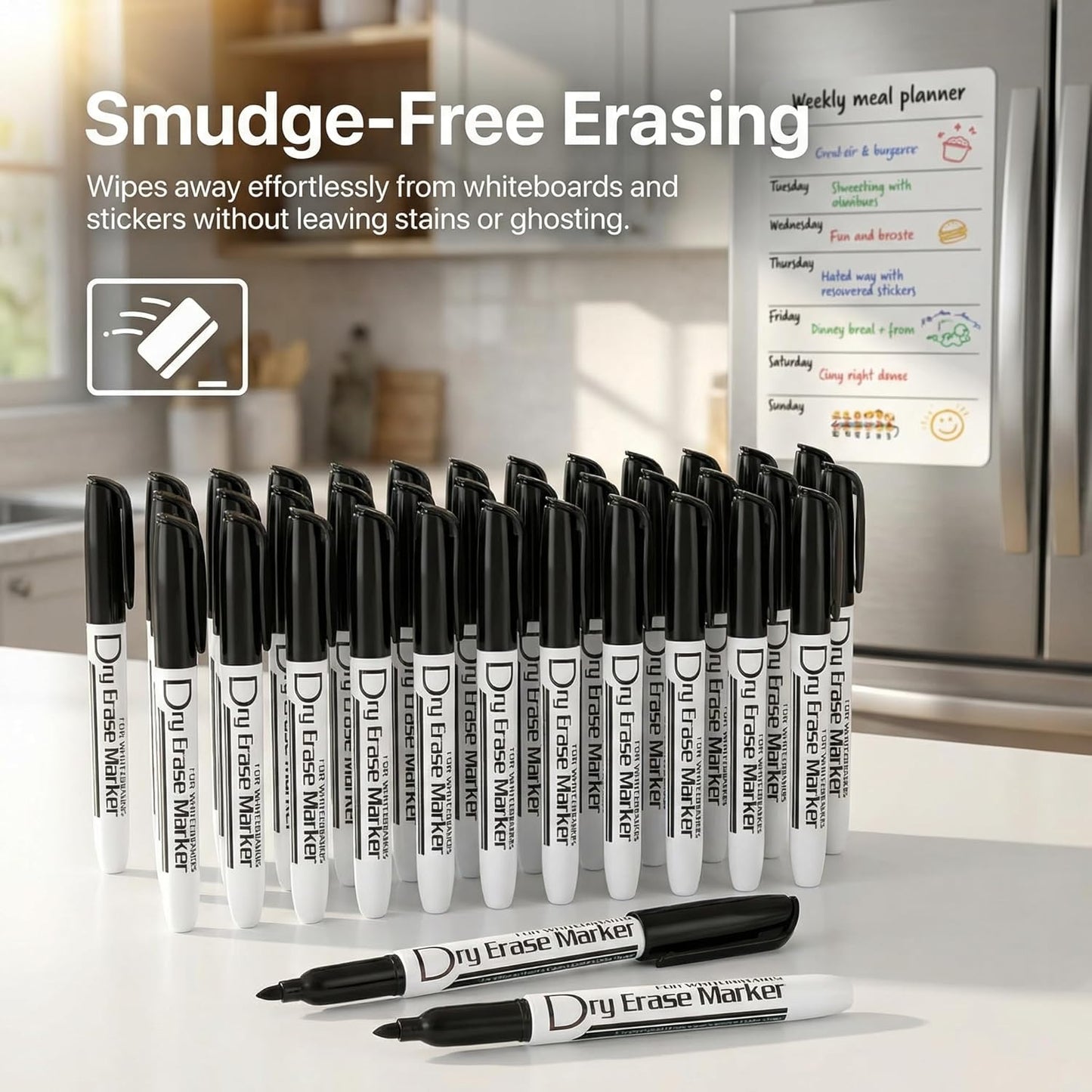 Volcanics Black Dry Erase Markers Low Odor Fine Whiteboard Markers Thin Box of 30