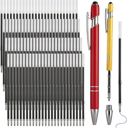 Zonon 100 Pcs 3.85 Inch Retractable Ballpoint Pen Refills Bulk for Metal Pens with Stylus Tip, 1 mm Medium Point Tip, 2 in 1 Touch Screen Stylus Pen Refills for Click Pens with Spring(Black Ink)