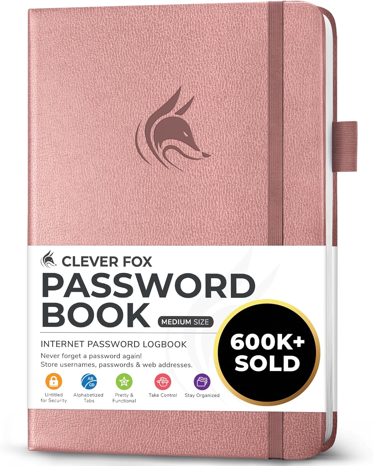 Clever Fox Password Book with alphabetical tabs. Internet Address Organizer Logbook. Small Pocket Password Keeper for Website Logins (Orange)
