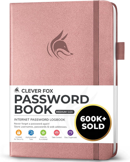 Clever Fox Password Book with alphabetical tabs. Internet Address Organizer Logbook. Small Pocket Password Keeper for Website Logins (Orange)