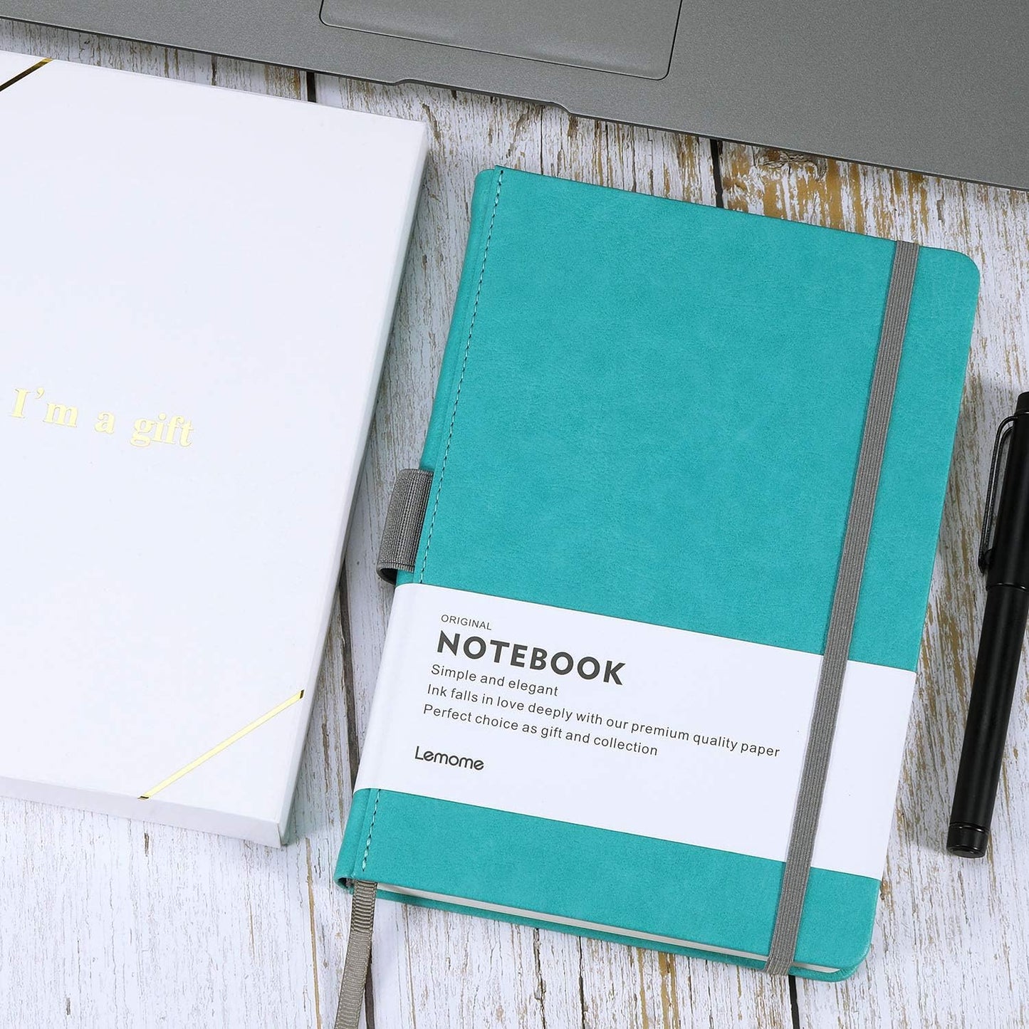 Lemome Thick Classic Notebook with Pen Loop A5 College Ruled Hardcover Writing Notebook with Pocket + Page Dividers Gifts, Banded, Large, 180 Pages, 8.4 x 5.7 in