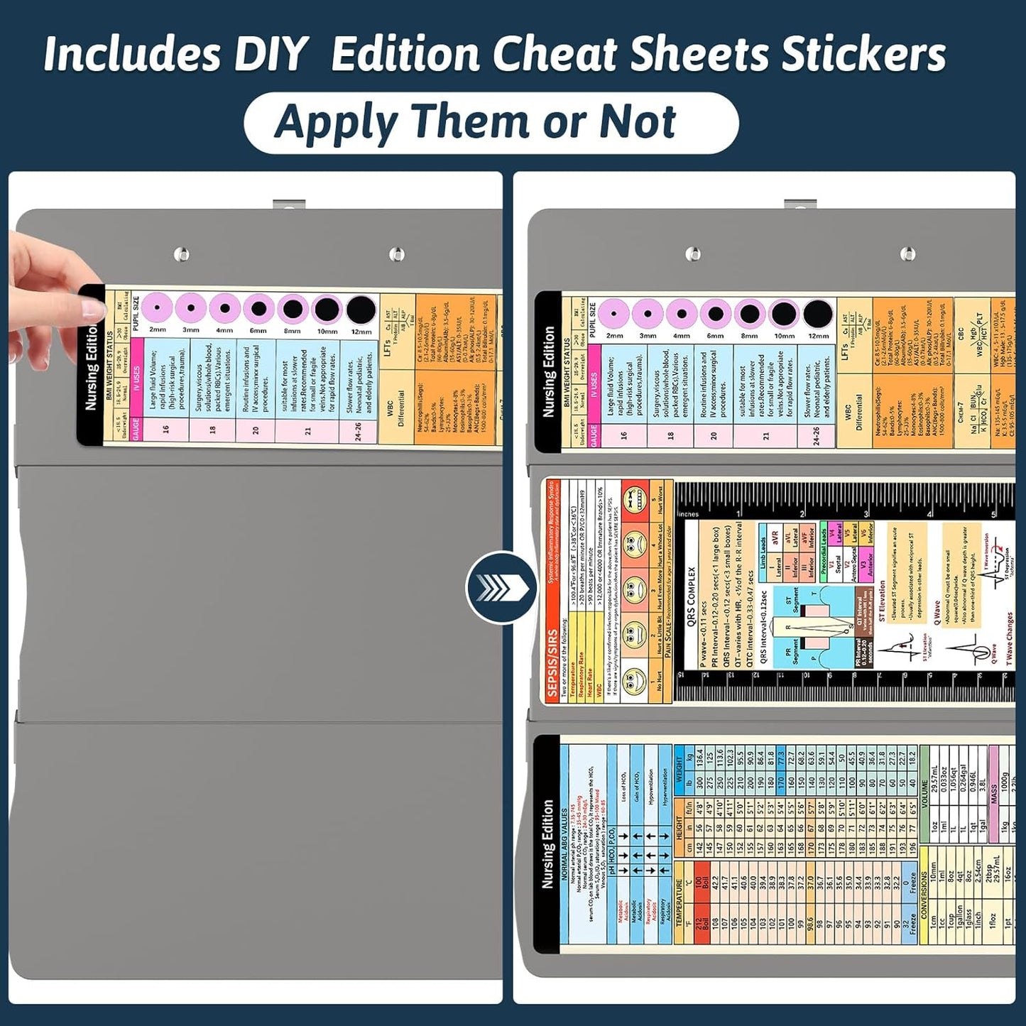 Nursing Clipboard Foldable Clipboard Medical: Edition Cheat Sheets Aluminum 3 Layers Foldable Clipboards Nursing Pocket Size Profile Clip Nurse Clipboards Notepad for Nurses Students and Doctors