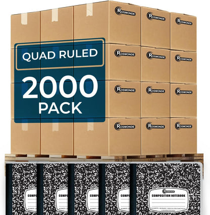 Rosmonde 50 Pack Composition Notebooks Bulk, Wide Ruled Composition Notebook, 200 Pages (100 Sheets), 9-3/4 x 7-1/2, Black Marble, Bulk School Supplies, Office Notebooks, Bulk Notebooks for School