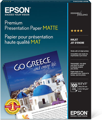 Epson Premium Presentation Paper MATTE (8.5x11 Inches, Double-sided, 50 Sheets) (S041568),Bright White