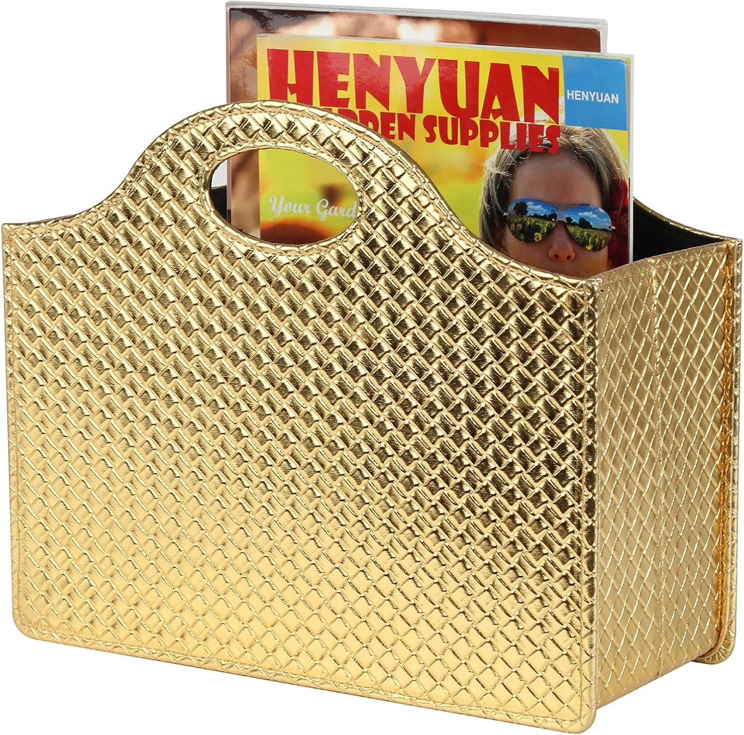 HofferRuffer Magazine Basket Holder, Foldable Magazine Rack, Document File Holder Organizer, File Folder, Newspaper Storage Bin Organizer for Home or Office (Brown)