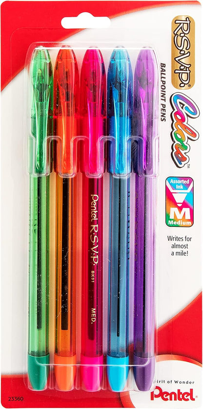 Pentel RSVP Ballpoint Pen, (1.0mm), Medium Line, Assorted Ink, Pack of 8 (BK91CRBP8M)