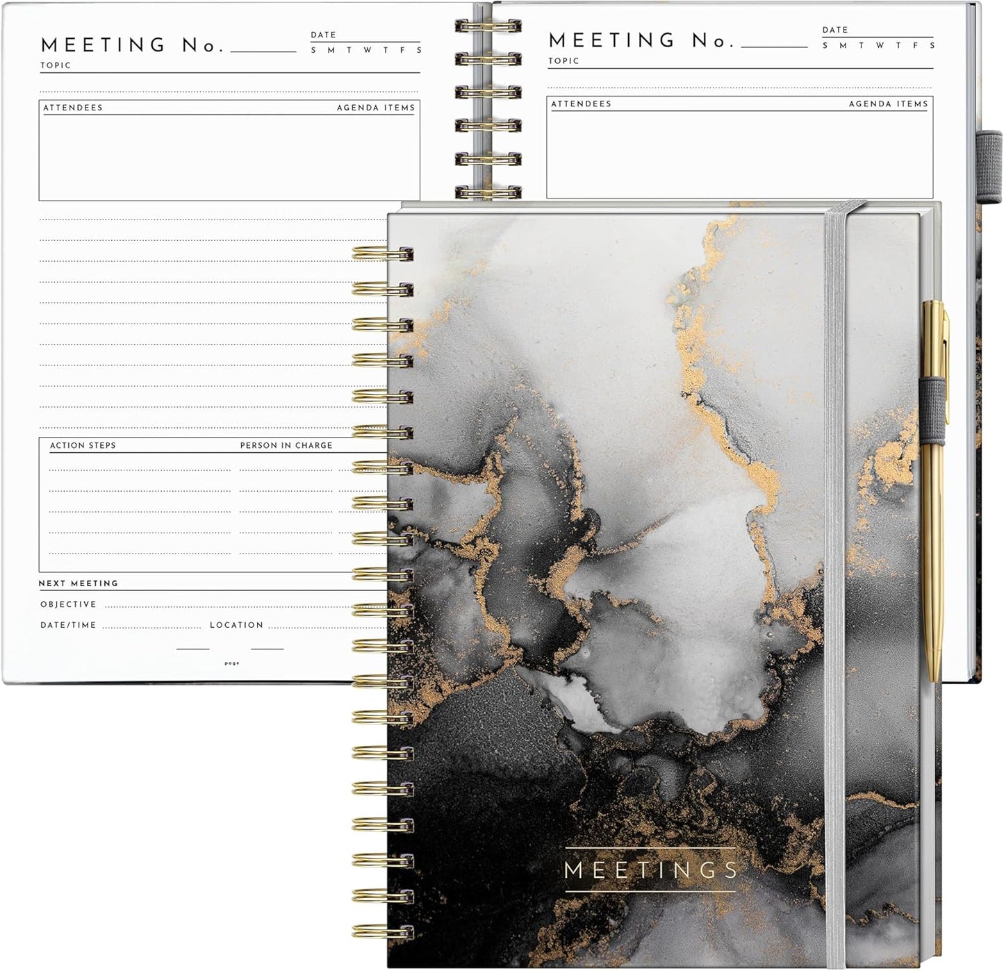 Executive Professional Meeting Notebook with Pen - High-End Hardcover Business Planner Organizer for Work, School & Office, 10.5" x 8", 200 Pages