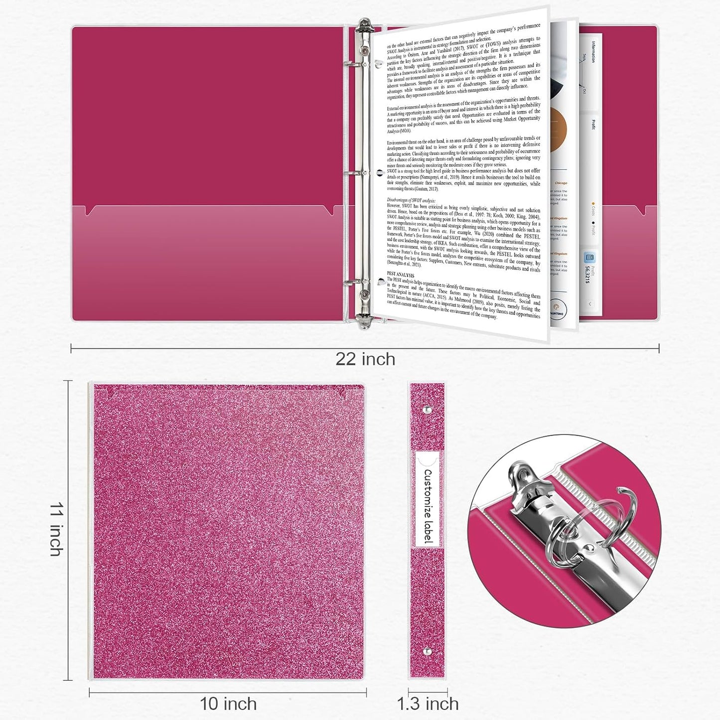 EYROZILL 3 Ring Binders 1 Inch Round Rings Binder Gold Binder Holds 8.5" x 11" Letter Size 300 Sheets, Waterproof, Gold