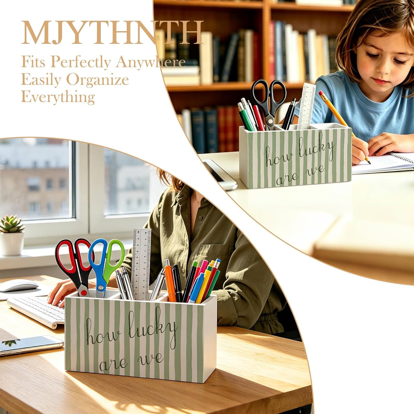 Don't Overthink It Inspirational Pencil Pen Holder for Desk, Pink Positive Affirmations Wooden Box Sign Pen Holder Organizer for Home Office School Desk Accessories