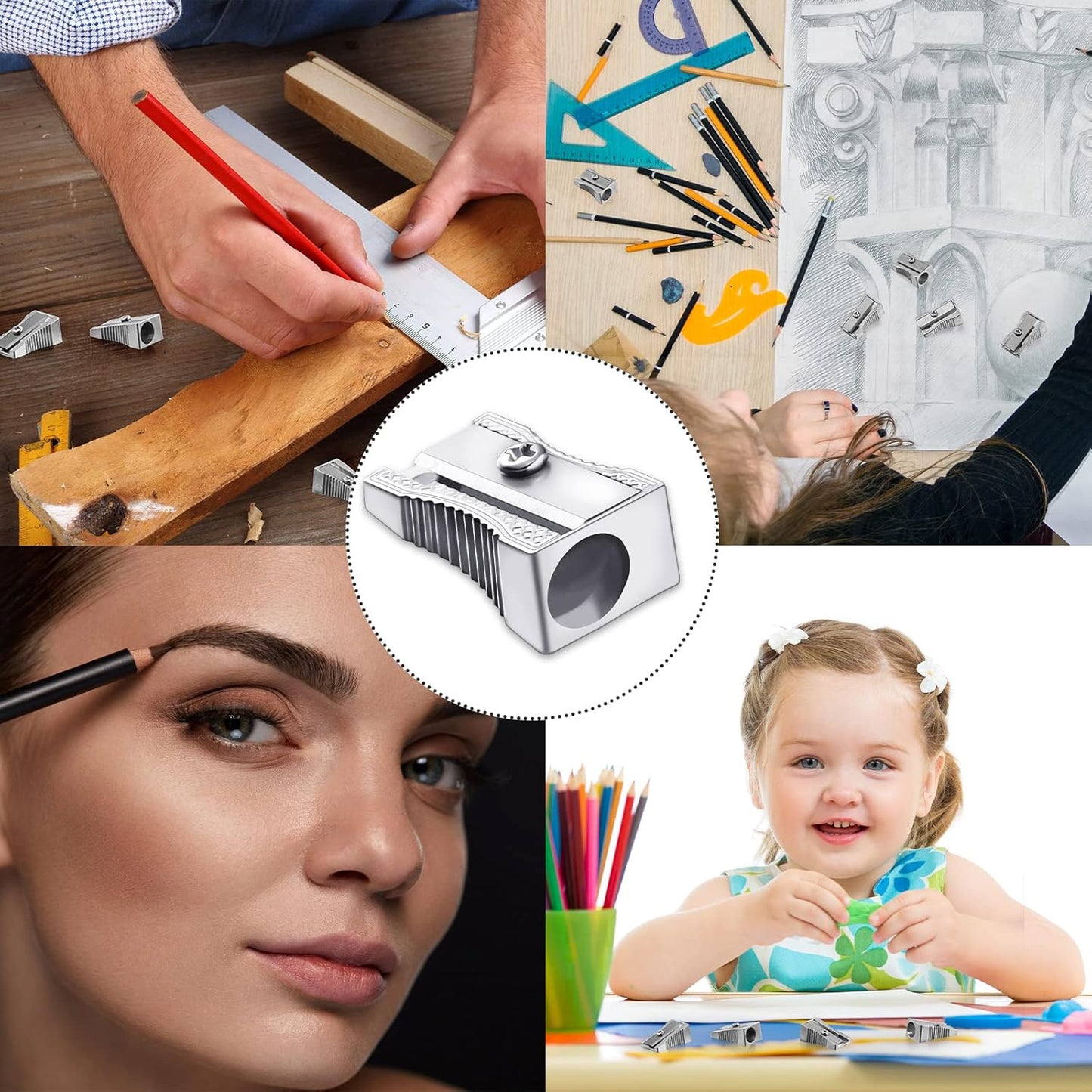 Fumete 96 Pcs Metal Mini Pencil Sharpeners Bulk Handheld Metal Pencil Sharpeners Single Hole Aluminum Alloy Manual Sharpener Bulk for School Office Stationery Classroom Supplies