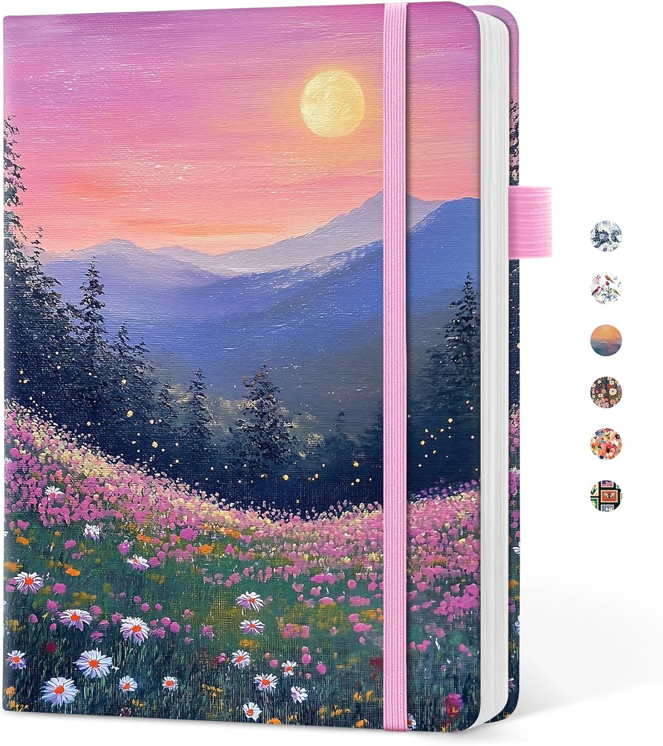 Taja Pretty Lined Journal for Women, Aesthetic Cute Hardcover Leather Journal for Writing, A5 College Ruled Notebook for Work & Note Taking, Perfect for Office School Home, 160 Pages, Meadow Flowers