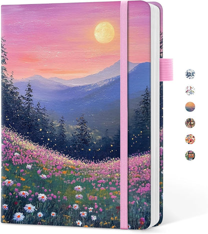 Taja Pretty Lined Journal for Women, Aesthetic Cute Hardcover Leather Journal for Writing, A5 College Ruled Notebook for Work & Note Taking, Perfect for Office School Home, 160 Pages, Meadow Flowers