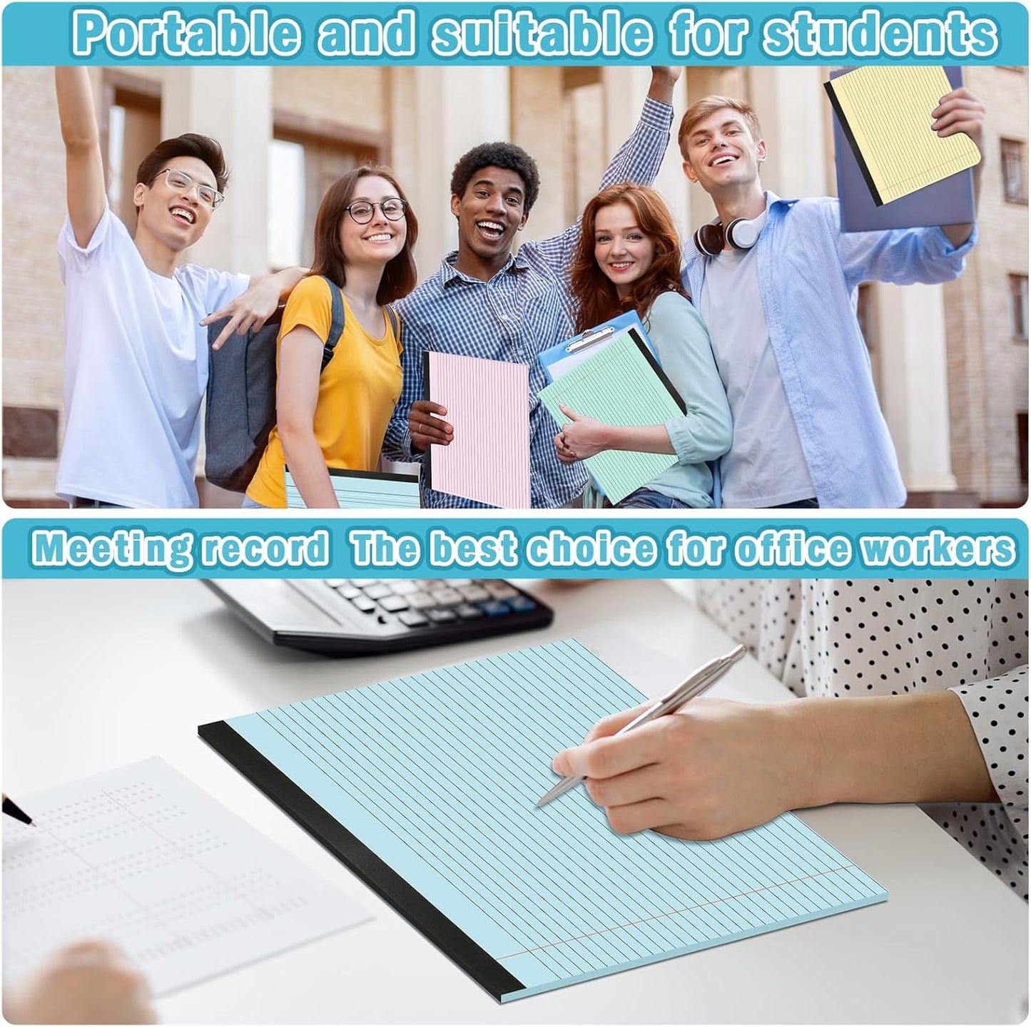 gisgfim 4 Pack 11" x 9.5" Legal Pads College Ruled Notepad Landscape Notebook 80 GSM Horizontal Lined Notebook Writing Pads Aesthetic Legal Pad for School Office Business (Pastel)