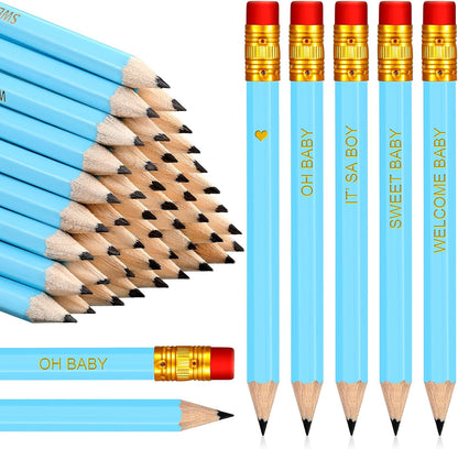 Crtiin 50 Pieces Baby Shower Pencils for Activities Mini Golf Half Pencils, Presharpened with Erasers, 4 Inch(Wood Color,Simple Style)