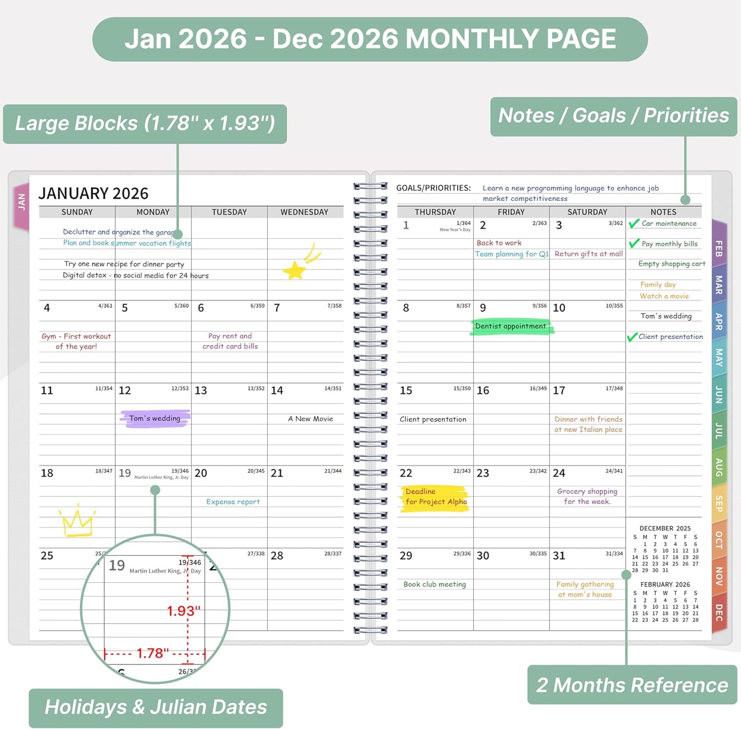 2026 Appointment Book, 30 Minutes-Hourly, Weekly ＆ Monthly Calendar Planner 2026, Jan 2026 - Dec 2026, 8.5'' x 11'', 2026 Daily Planner with Tabs ＆Pocket, Flexible Cover, Great for Office, Home, School