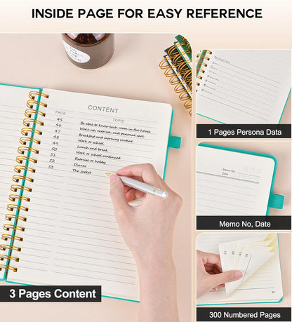 Spiral Notebook Journal for Women Men, 300 Numbered Lined Pages, College Ruled, A5 Hardcover Spiral Bound Notebook for School, Work, Note Taking Writing, Leather Spiral Journal Medium 5.9"x8.5"