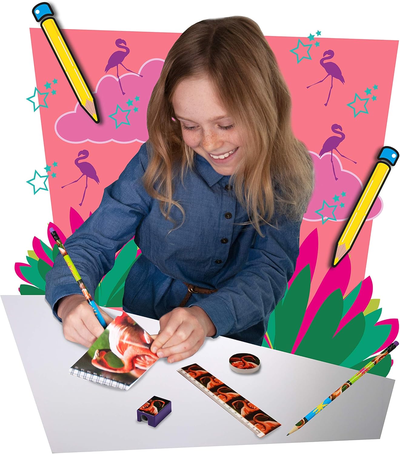 Deluxebase Wild Stationery Set - Dolphin from Animal Stationery Sets with 2 Pencils, Eraser, Pencil Sharpener, Ruler & Cute Notebook. Ideal Office Supplies, Desk Accessories & College Essentials.