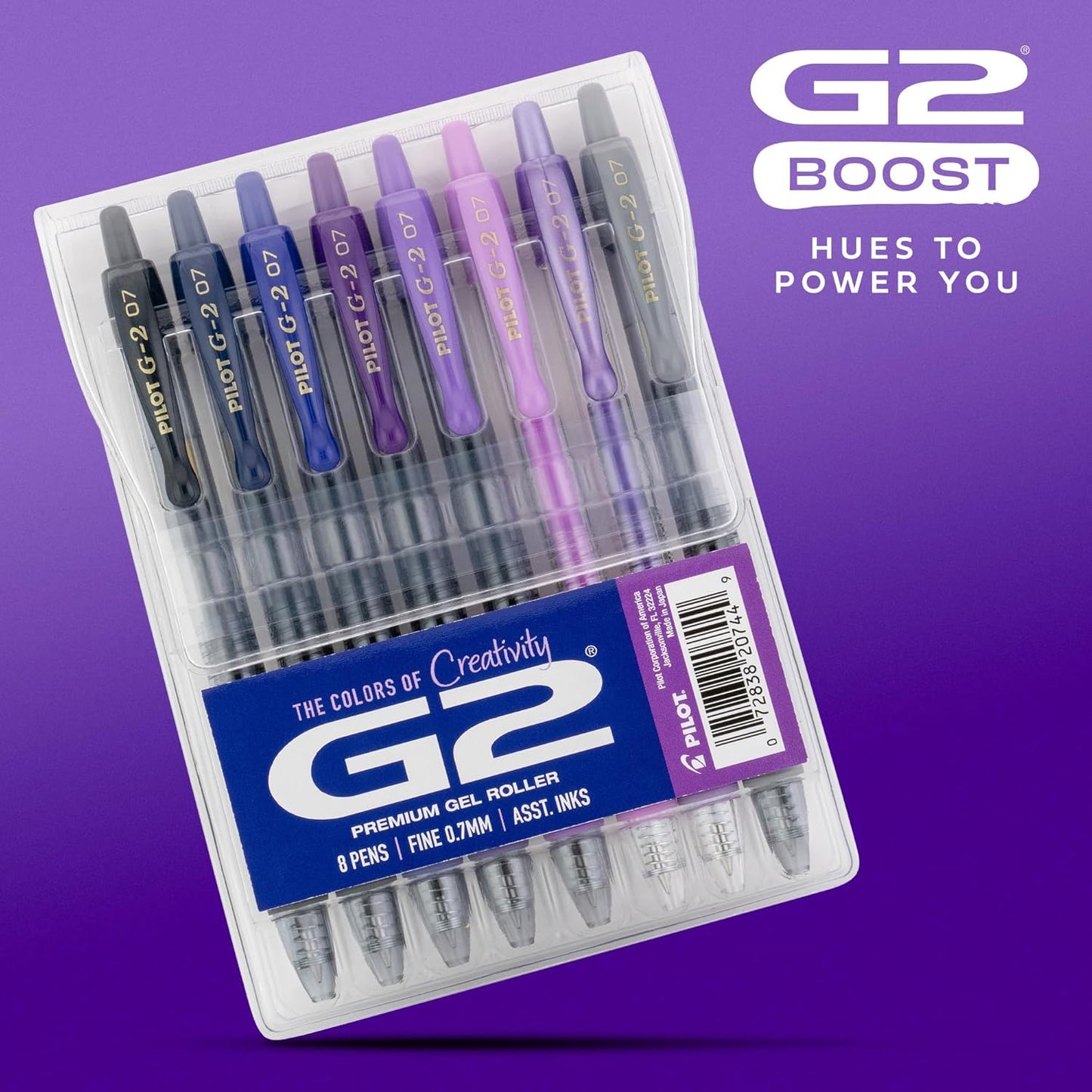 Pilot, G2 Premium Gel Roller Pens, G2 Boost Pink Pack, The Colors of Optimism, 8 Pack Pouch, Fine Point 0.7 mm, Assorted